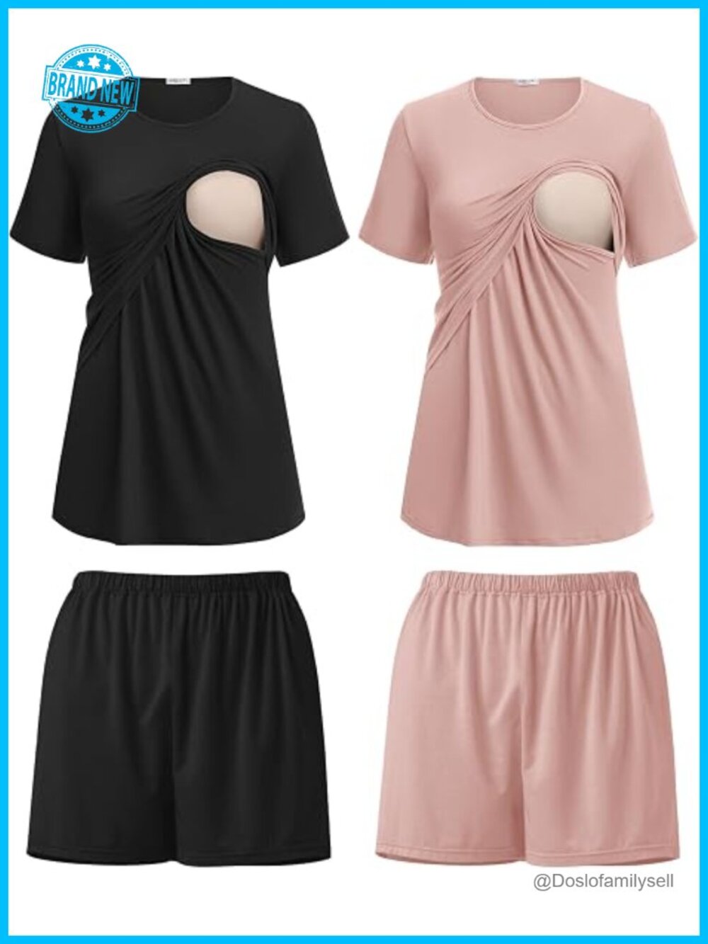Nursing Pajama Set 2-Pack Maternity Pjs Breastfeeding Lounge Shorts Set Double